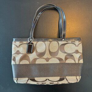 COACH CC Brown Canvas & Leather Trim Small Tote Handbag